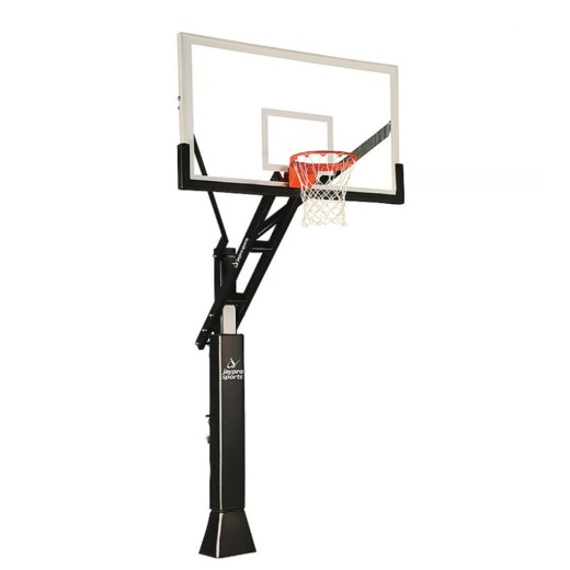 Basketball System - Titan Adjustable Series Black (6 In. X 8 In. Pole With 4 Ft. Offset) ‐ 72 In. Tempered Glass Backboard ‐ Playground Goal - Edge/Protector Padding