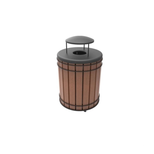 36 Gallon Round Madison Ipe Wood Trash Receptacle With Rain Bonnet Lid And Liner