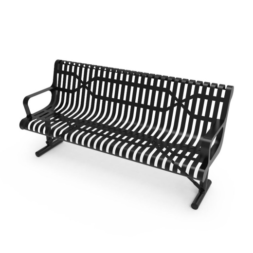 6' Contoured Bench With Arm - Slatted Steel - Portable
