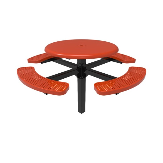 46" Round Solid Top Pedestal Table With Four Punched Steel Seats - Inground Mount