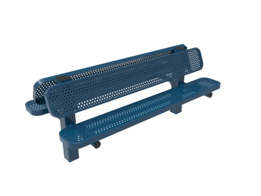 6' Double Pedestal Punched Steel Bench W/Back - Inground Mounting