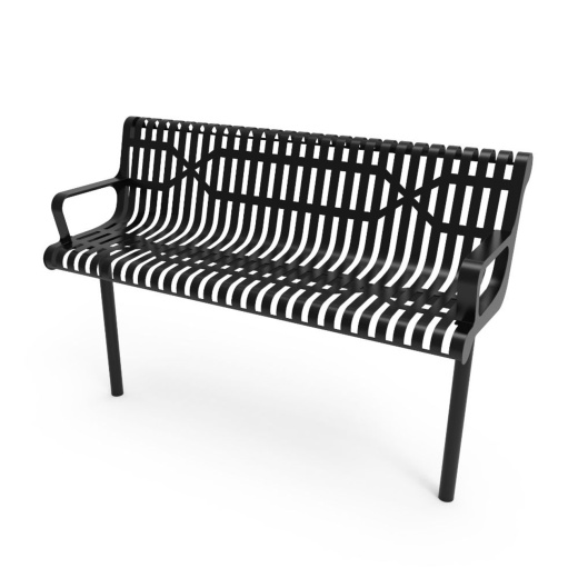 6' Contoured Bench With Arm - Slatted Steel - Inground