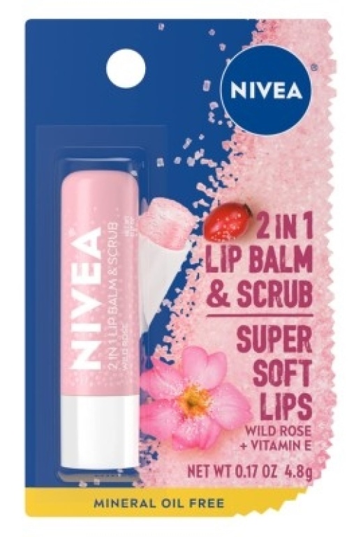 Bl Nivea Lip 2 In 1 Lip Balm & Scrub Wild Rose + Vitamin E 0.17Oz - Pack Of 3