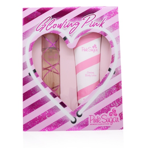Cs Pink Sugar "Glowing Pink" Sweet Addiction In Window Box/Aquolina Set (W) Edt Spray 3.4 Oz Body Lotion 8.45 Oz