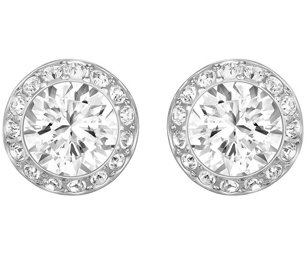 Swarovski Collection Rhodium Plated Button Clear Crystal Earrings