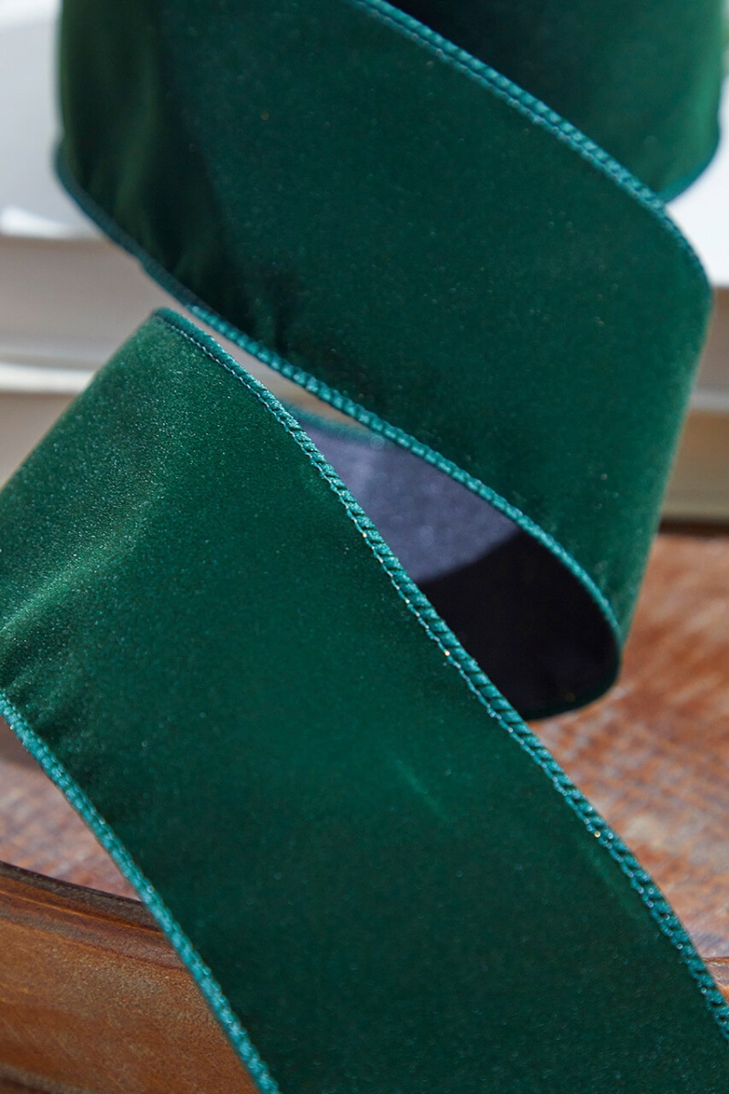 2.5 X 10 Yard Dark Green Velvet Wired Ribbon