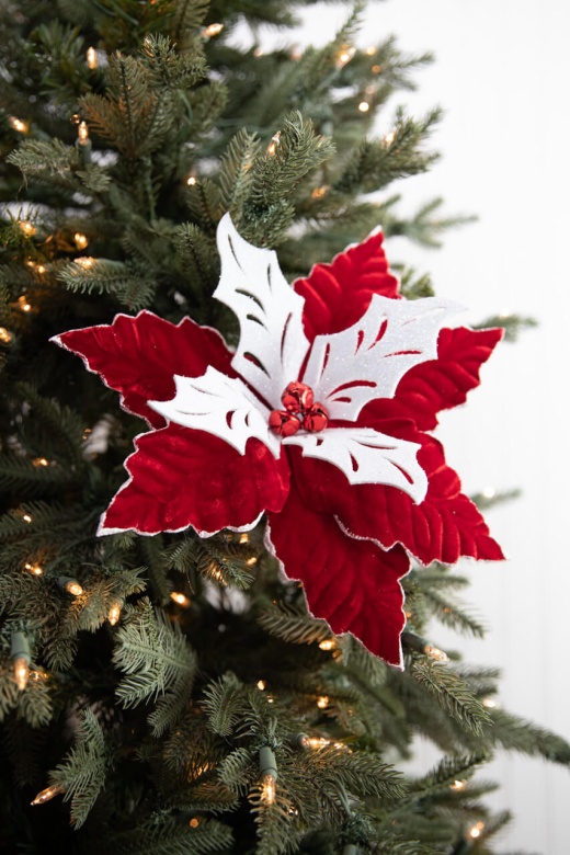 22” Red White Poinsettia Stem