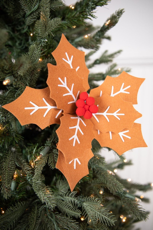 22" X 12" Gingerbread Poinsettia Stem With Red Berries