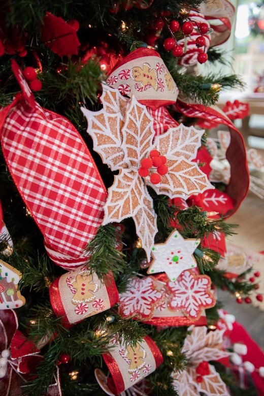 22” Red and White Plaid Poinsettia Stem with Red Berries