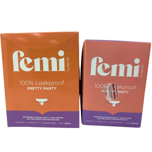 Femi 100% Leakproof Pretty Panty Disposable Period Panty + Pad System Daytime/Nighttime (20 Pcs Lot)
