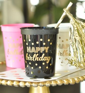 Gold Happy Birthday Party Cups (Set Of 25)
