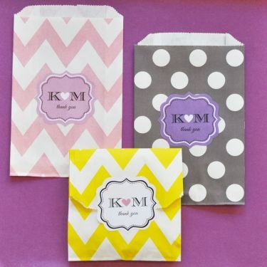 "Love Is Sweet" Personalized Chevron & Dots Goodie Bags (Set Of 12)