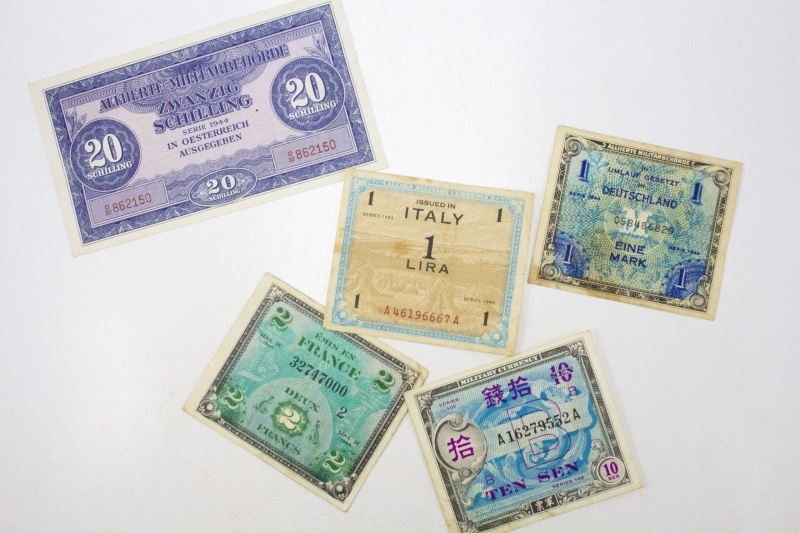 Fall Of The Axis: Set Of 5 Allied Military Currency Notes