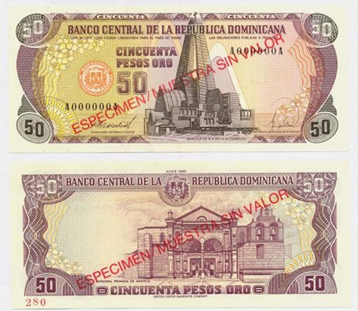 Dominican Rep. P127s(1988)(U) 50 Pesos (Specimen)