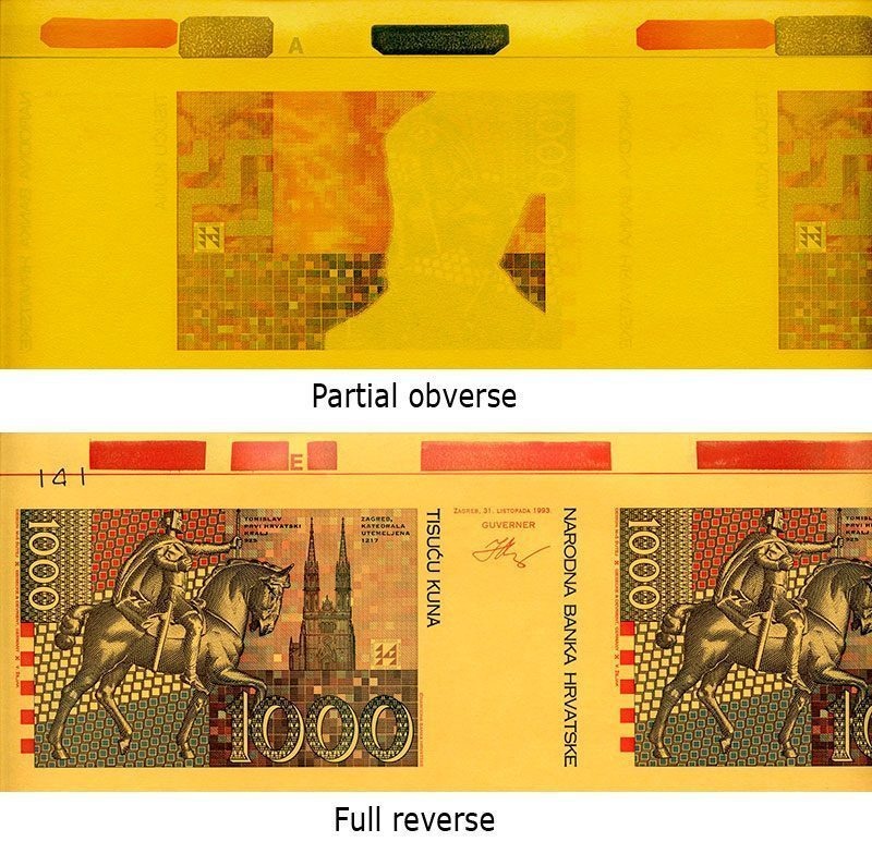 Croatia P35(Reverse)(U) 1,000 Kuna Uncut Sheet Of 40 Notes