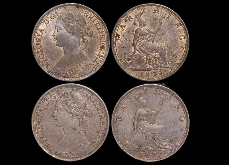 Great Britain, Victoria (1837-1901), Bronze Farthing, 1872 Au One With Some Lustre (2), A Lot Of (2) Coins