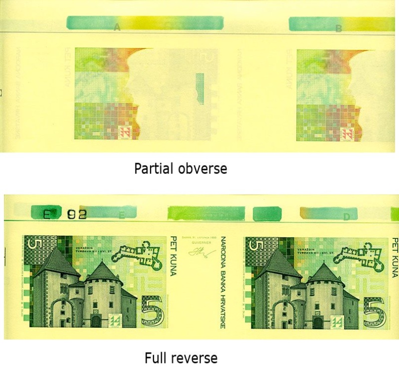 Croatia P28(Reverse)(U) 5 Kuna Uncut Sheet Of 40 Notes