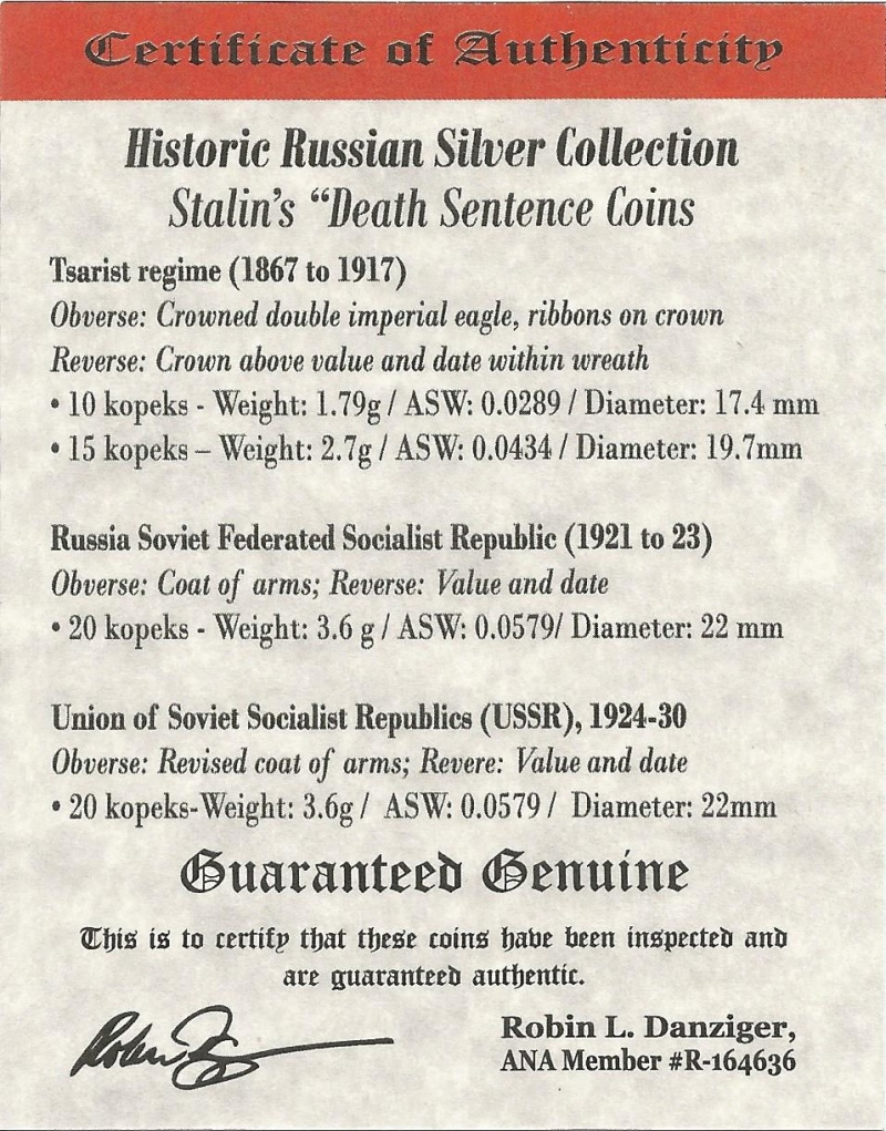 Stalin’S “Death Sentence” Coins: Box Of 4 Russian Silver Coins (Four-Coin Box)