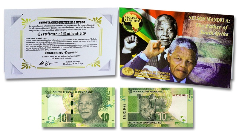 Mandela “Father Of Africa” 10 Rand Single Banknote Folder