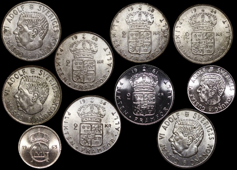 Sweden, 2 Krone (8), 1 Krone (1), 50 Ore (1), A Lot Of (10) Coins