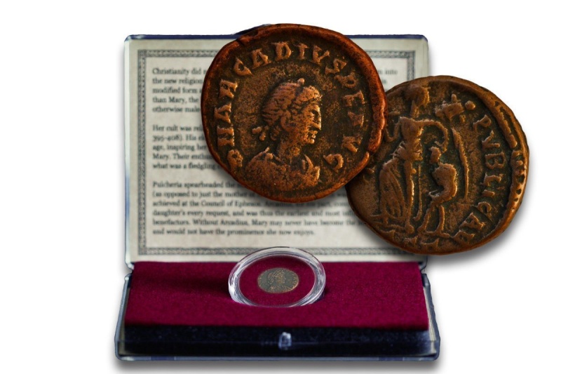 Virgin Mary Coin: Bronze Coin From The Reign Of Emperor Arcadius (Clear Box)