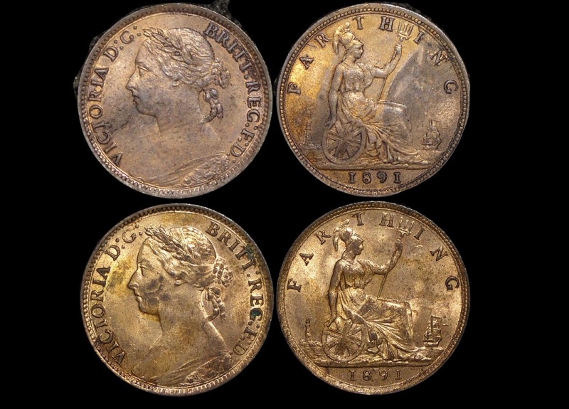 Great Britain, Victoria (1837-1901), Bronze Farthing, 1891 Au Some Lustre (2), A Lot Of (2) Coins