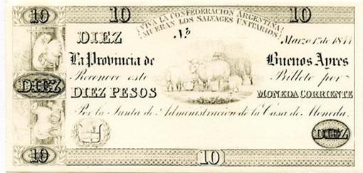 Argentina Ps386(U) 10 Peso Date:1/3/1844 (Reprint From Original Plate)