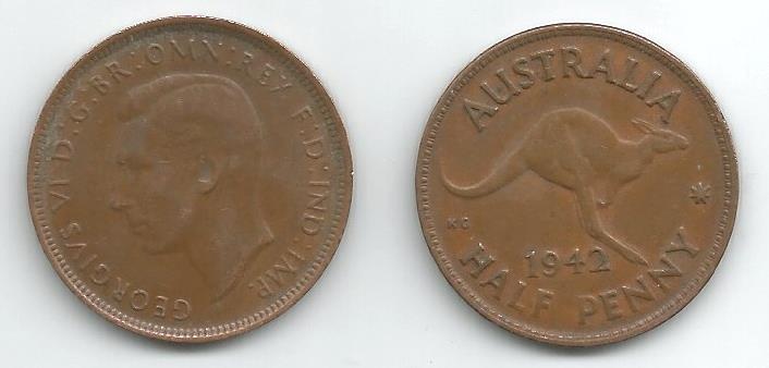 Australia Km41,42(Vf) 1/2 Penny (Kangaroo)