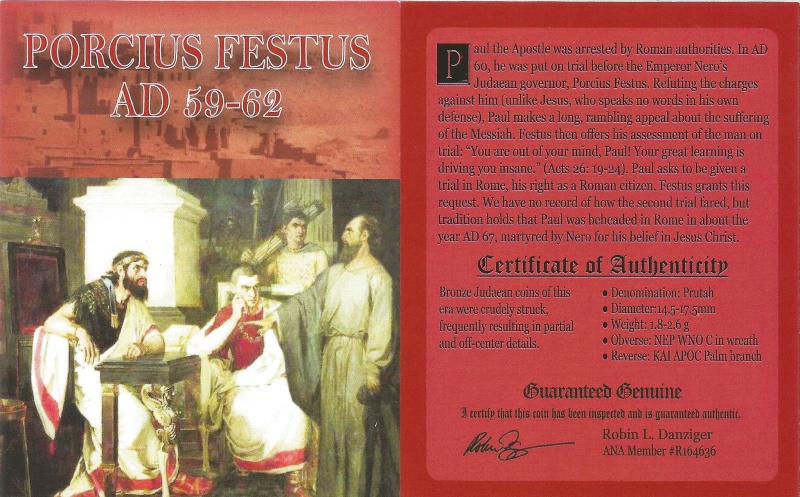 Judaea Ae Porcius Festus (Ad 59-62) Prutah Ngc(Hg)