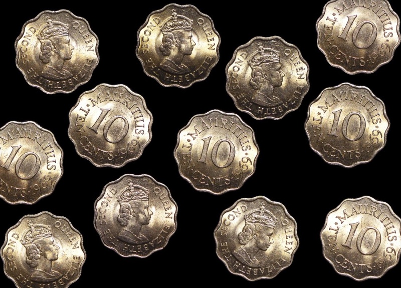 Mauritius Km33(U) Mauritius, Elizabeth Ii (1952-), Copper-Nickel 10 Cents, Dated 1969