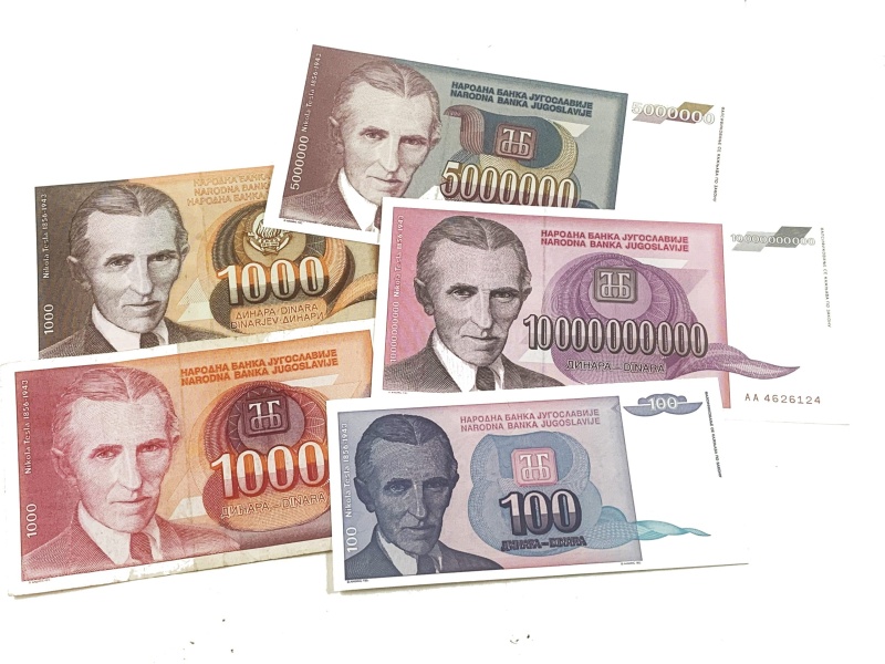 Tesla: Five Different Yugoslavia Banknotes (Billfold)