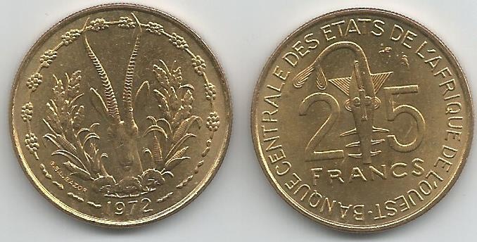 West African St. Km5(U) 25 Francs (1972)