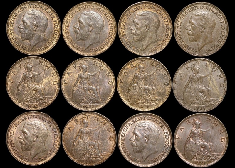 Great Britain, George V (1910-1936), Bronze Farthings (6), A Lot Of (6) Coins
