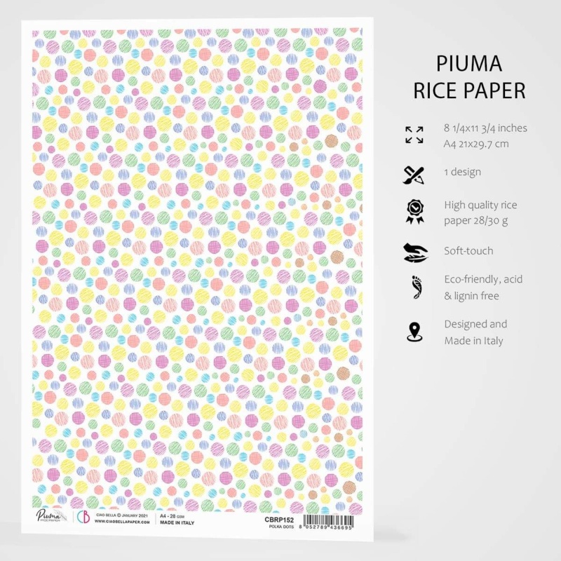 Ciao Bella Rice Paper A4 Polka Dots