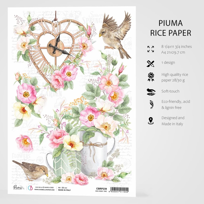 Ciao Bella Rice Paper A4 Dog Rose Time