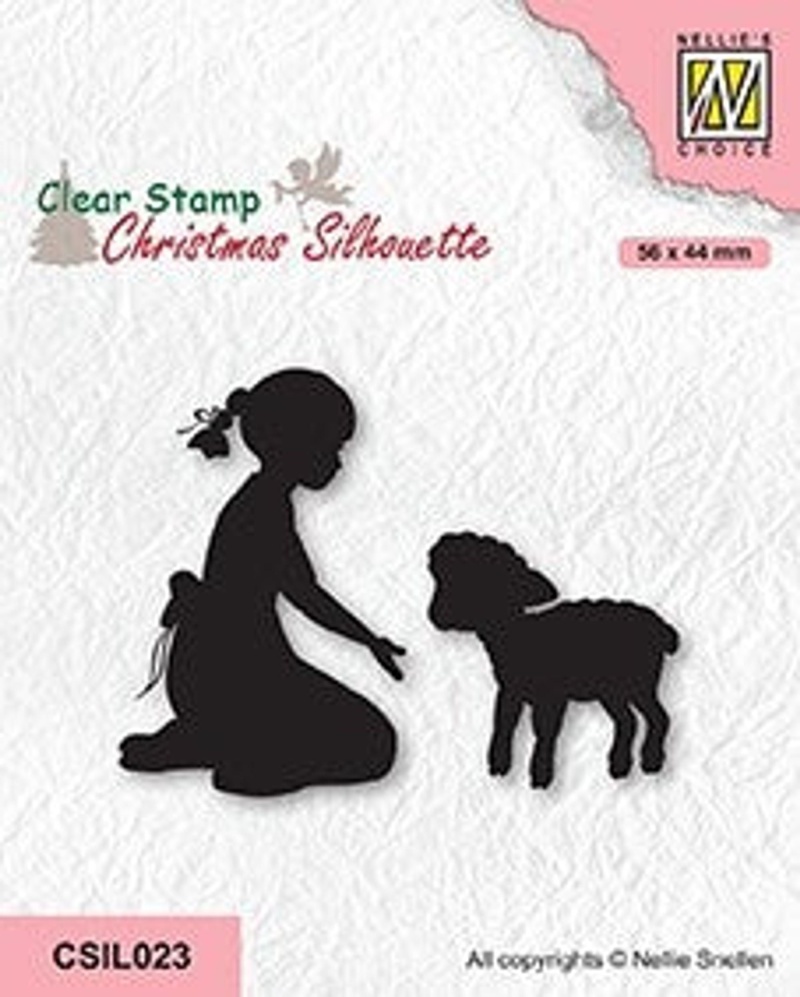 Nellie's Choice Clear Stamp Christmas Silhouette - Girl With Lamb