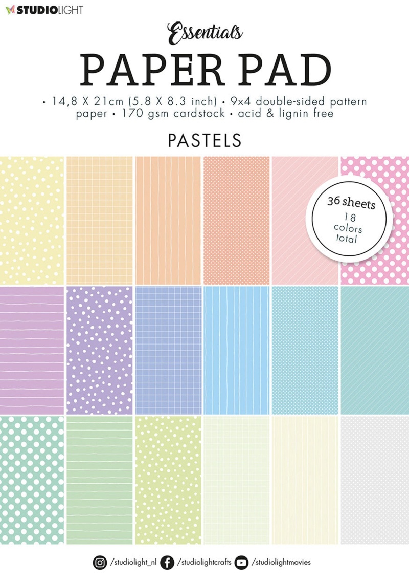 Sl Paper Pad Double Sided Unicolor Patterns Pastel Essentials 210X148x9mm 36 Sh Nr.40