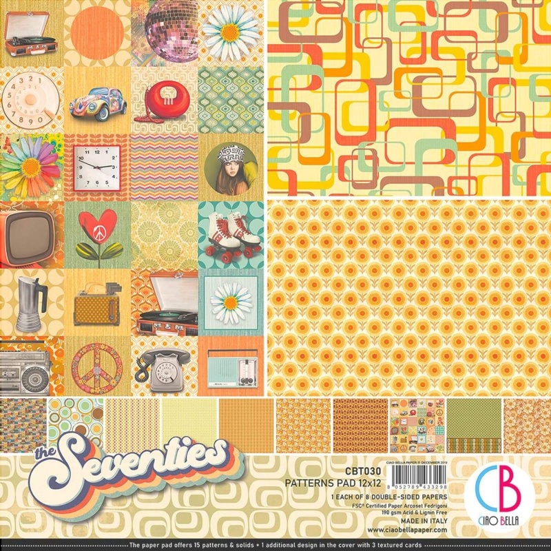 Ciao Bella The Seventies Patterns Pad 12"X12" 8/Pkg