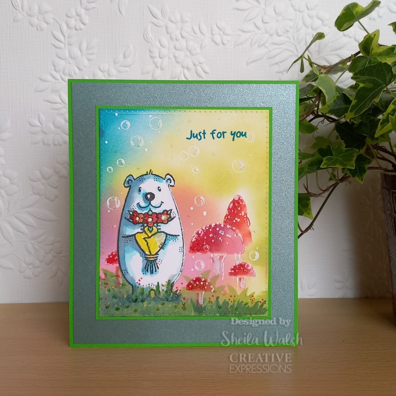 Woodware Clear Singles Flower Bear 3 In X 4 In Stamp