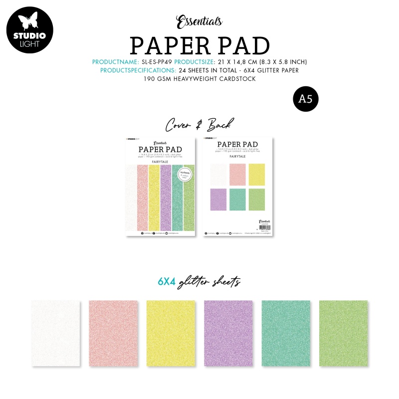 Sl Paper Pad Glitter Paper Fairytale Essentials 148X210x9mm 24 Sh Nr.49