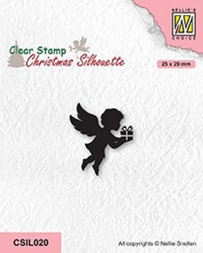 Nellie's Choice Clear Stamp Christmas Silhouette - Angel With Present