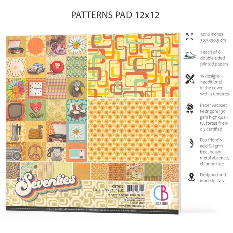 Ciao Bella The Seventies Patterns Pad 12"X12" 8/Pkg