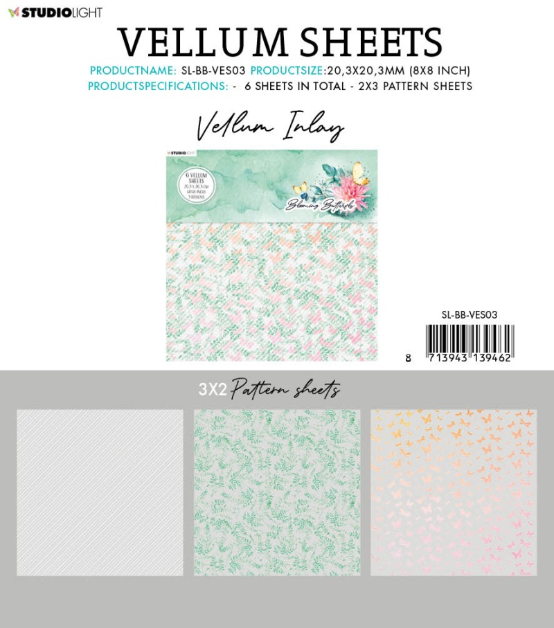 SL Vellum Set Background Patterns Blooming Butterfly 203x203x3mm 6 Sh Nr.03