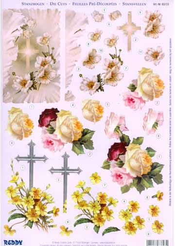 3D Precut - Flowers And Cross