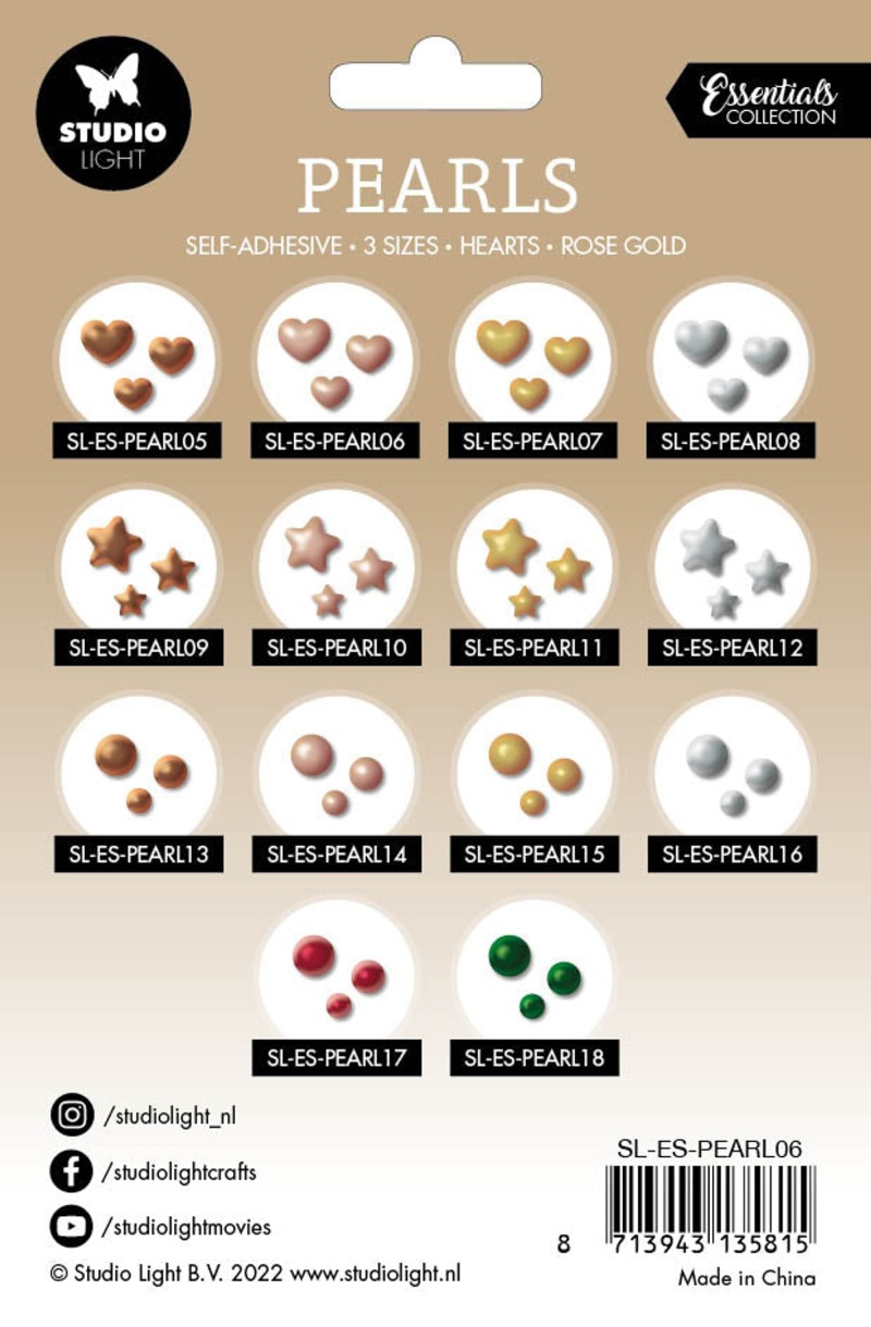 Sl Self-Adhesive Pearls Rose Gold Hearts Essentials 140X230x4mm 240 Pc Nr.06