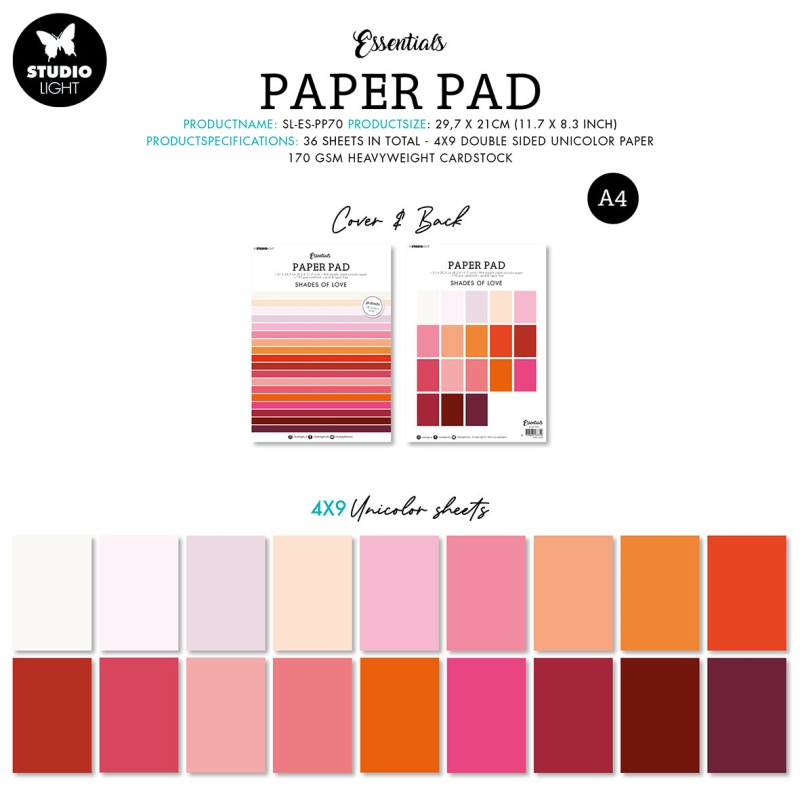 Sl Paper Pad Double Sided Unicolor Shades Of Love Essentials 210X297x9mm 36 Sh Nr.70