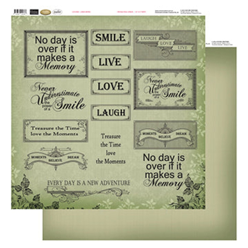 12X12 Patterned Paper - Green Words - Vintage Rose Collection (5)