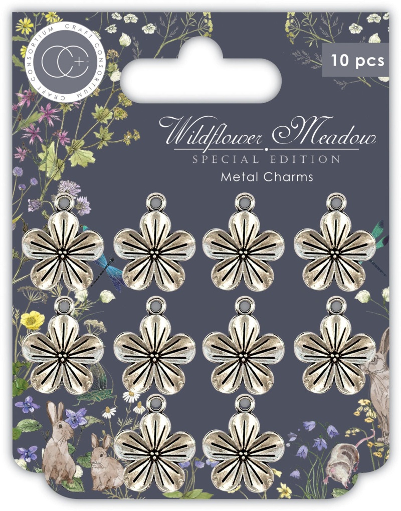 Craft Consortium Wildflower Meadow - Se - Silver Flowers - Metal Charms