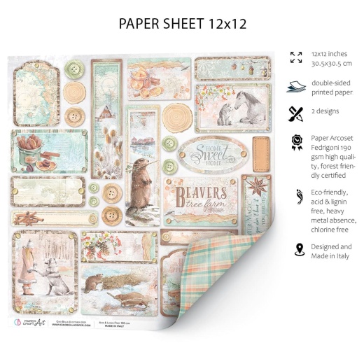 Ciao Bella Beavers Tree Farm Paper Sheet 12x12 1 Sheet