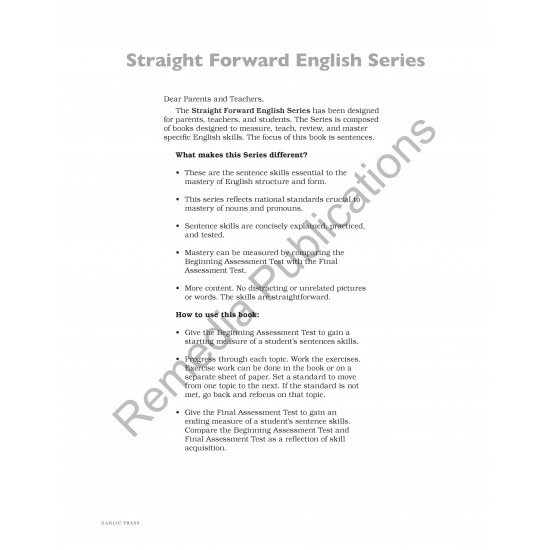 Sentences: Straight Forward English Language Arts Series